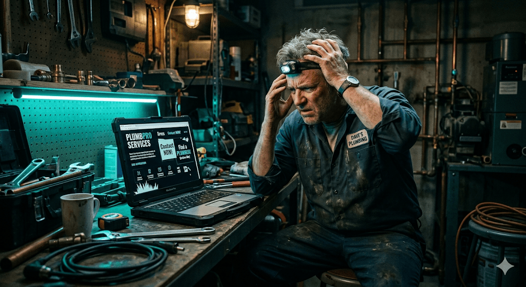 Plumber reviewing a poorly performing website that is not generating calls